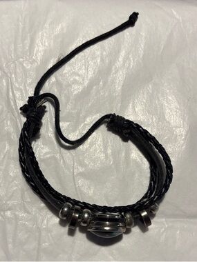 Black Braided Cord Bracelet with Silver Beads and Constellation scene